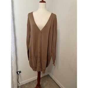 Ellos Camel Brown Boyfriend Cardigan Cotton Pockets Womens Plus Size 22/24 NWOT